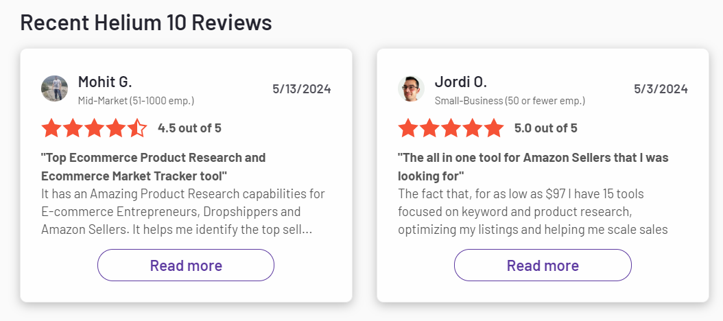 Helium 10 Customer Reviews